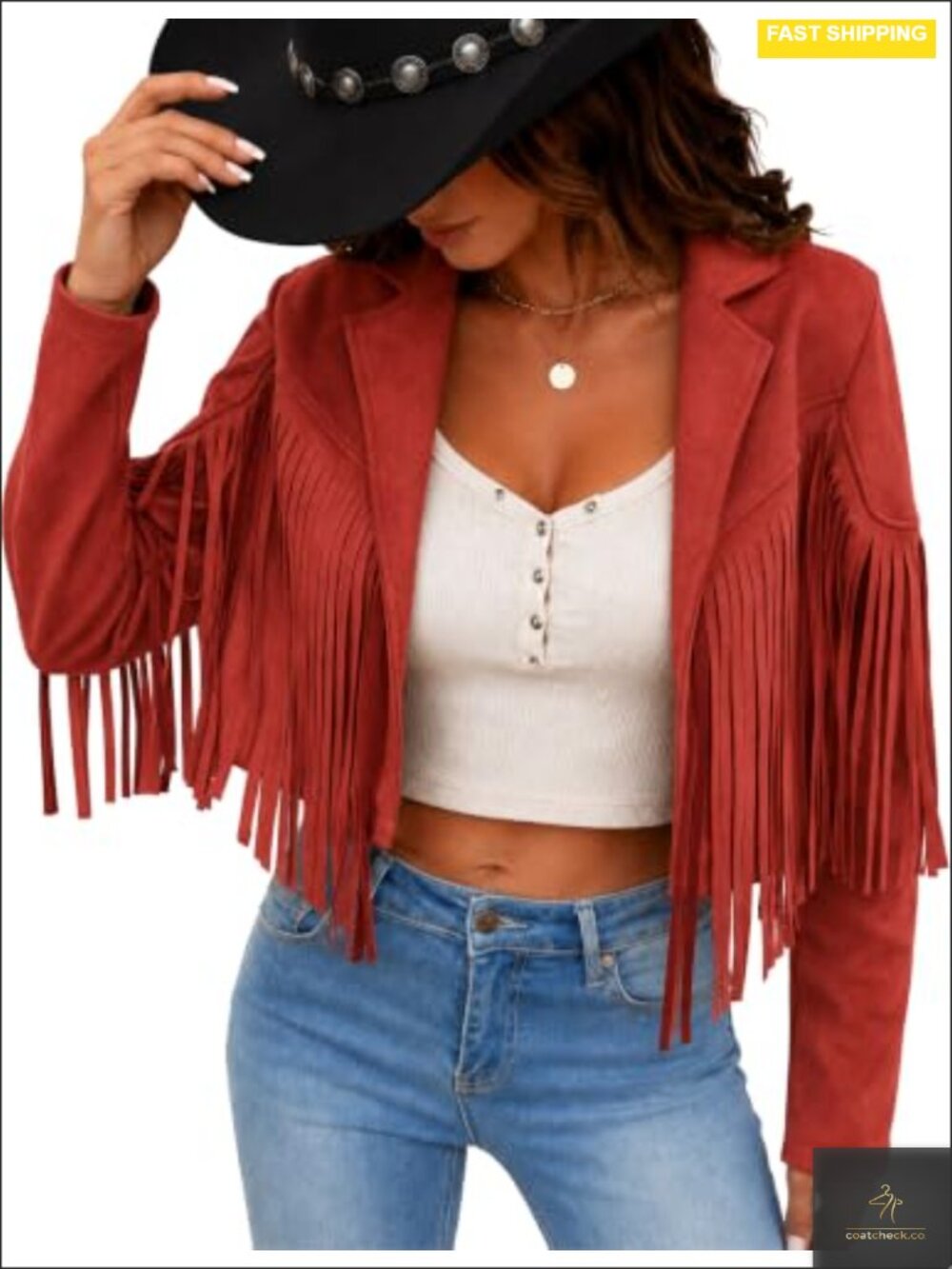 Women's Faux Suede Fringe Tassel Jacket Cropped Western Cowgirl Top